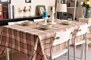 Khaki Checked Linen Tablecloth, Rustic Home Decor , Checkerboard Tablecloth, Table Cover-Grace Painting Crafts