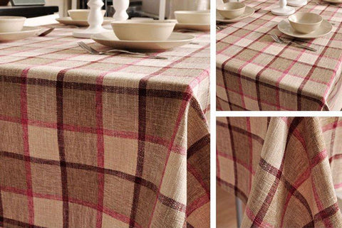 Khaki Checked Linen Tablecloth, Rustic Home Decor , Checkerboard Tablecloth, Table Cover-Grace Painting Crafts