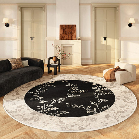 Contemporary Round Rugs for Dining Room, Flower Pattern Round Carpets under Coffee Table, Circular Modern Rugs for Living Room, Modern Area Rugs for Bedroom-Grace Painting Crafts