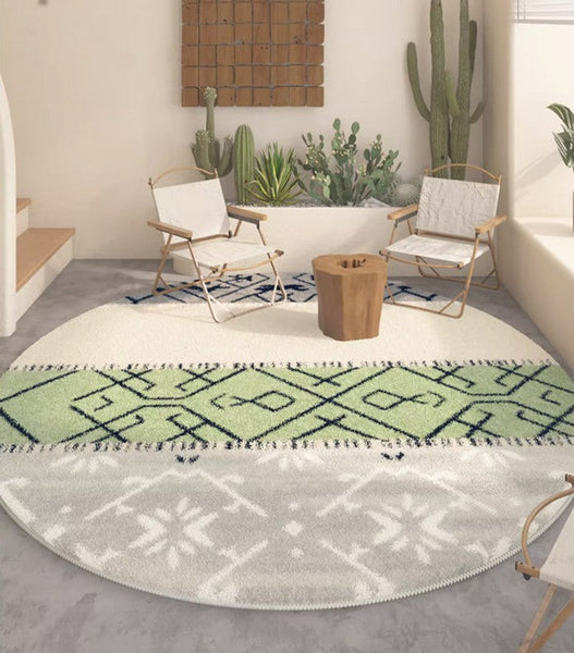Unique Circular Rugs under Sofa, Abstract Contemporary Round Rugs, Modern Rugs for Dining Room, Geometric Modern Rugs for Bedroom-Grace Painting Crafts