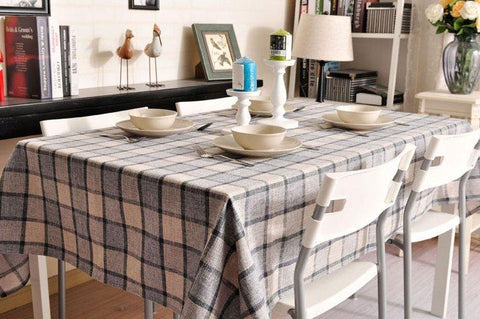 Gray Checked Linen Tablecloth, Checkerboard Tablecloth, Rustic Table Cover, Table Decor-Grace Painting Crafts