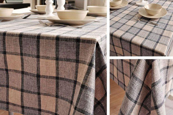 Gray Checked Linen Tablecloth, Checkerboard Tablecloth, Rustic Table Cover, Table Decor-Grace Painting Crafts