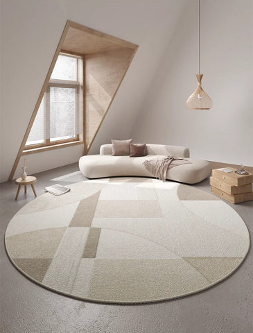 Modern Rugs for Dining Room, Abstract Contemporary Round Rugs for Dining Room, Circular Modern Rugs for Bedroom, Geometric Modern Rug Ideas for Living Room-Grace Painting Crafts
