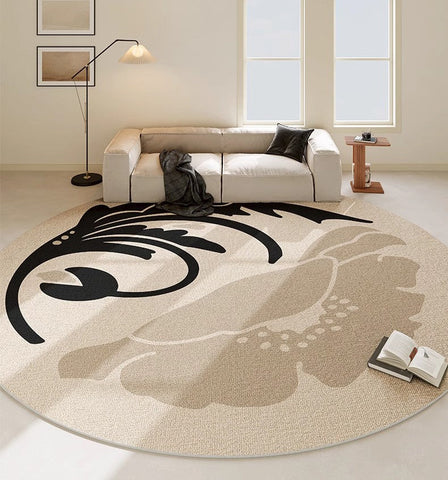 Dining Room Round Rugs, Modern Area Rugs under Coffee Table, Round Modern Rugs, Flower Pattern Abstract Contemporary Area Rugs, Modern Rugs in Bedroom-Grace Painting Crafts