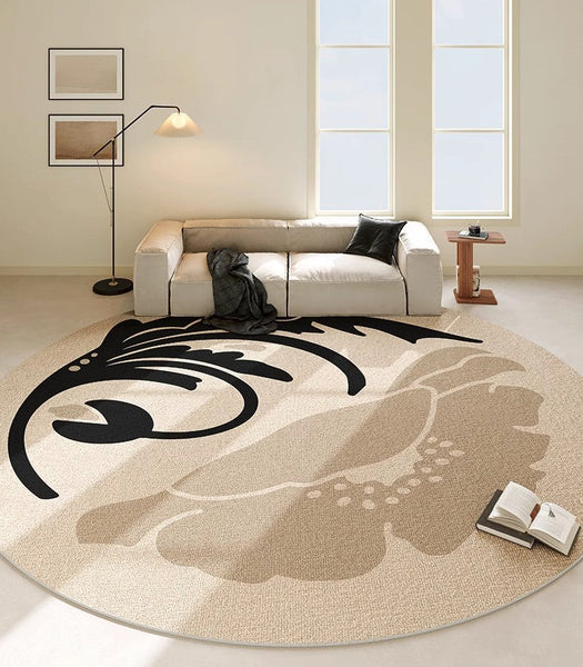 Dining Room Round Rugs, Modern Area Rugs under Coffee Table, Round Modern Rugs, Flower Pattern Abstract Contemporary Area Rugs, Modern Rugs in Bedroom-Grace Painting Crafts
