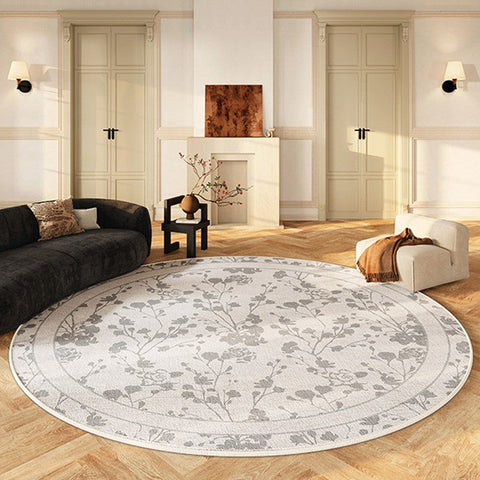 Modern Area Rugs for Bedroom, Flower Pattern Round Carpets under Coffee Table, Contemporary Round Rugs for Dining Room, Circular Modern Rugs for Living Room-Grace Painting Crafts