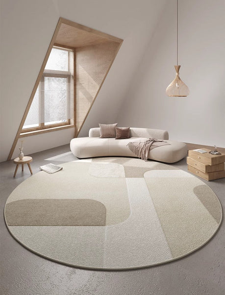 Circular Modern Rugs for Bedroom, Modern Rugs for Dining Room, Abstract Contemporary Round Rugs for Dining Room, Geometric Modern Rug Ideas for Living Room-Grace Painting Crafts