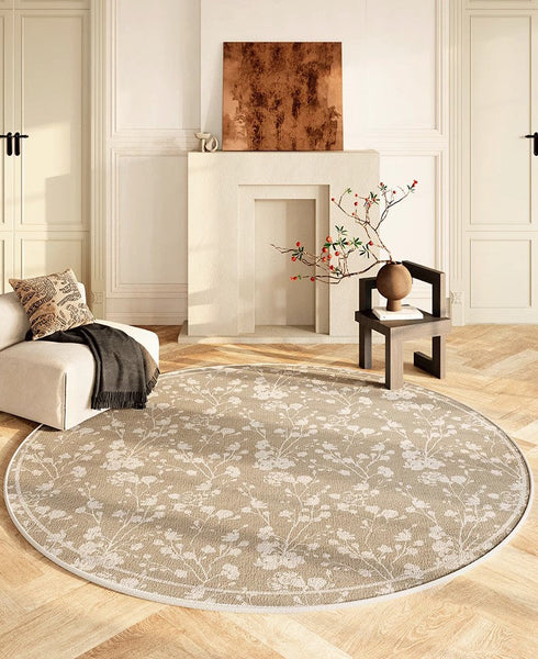 Uniqe Modern Area Rugs for Bedroom, Circular Modern Rugs for Living Room, Flower Pattern Round Carpets under Coffee Table, Contemporary Round Rugs for Dining Room-Grace Painting Crafts