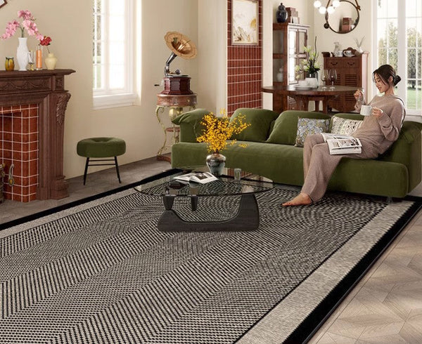 Mid Century Black Rugs for Living Room, Elegant Modern Area Rugs under Sofa, Dining Room Floor Rugs, Abstract Contemporary Rugs for Bedroom, Modern Carpets for Office-Grace Painting Crafts