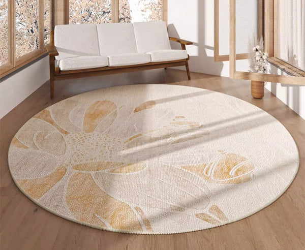 Lotus Flower Round Carpets under Coffee Table, Contemporary Round Rugs for Dining Room, Modern Area Rugs for Bedroom, Circular Modern Rugs for Living Room-Grace Painting Crafts