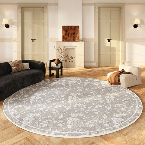 Circular Modern Rugs for Living Room, Modern Area Rugs for Bedroom, Flower Pattern Round Carpets under Coffee Table, Contemporary Round Rugs for Dining Room-Grace Painting Crafts