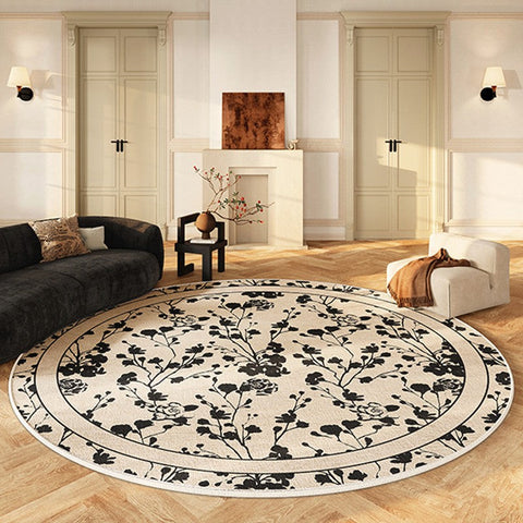 Modern Area Rugs for Bedroom, Flower Pattern Round Carpets under Coffee Table, Circular Modern Rugs for Living Room, Contemporary Round Rugs for Dining Room-Grace Painting Crafts