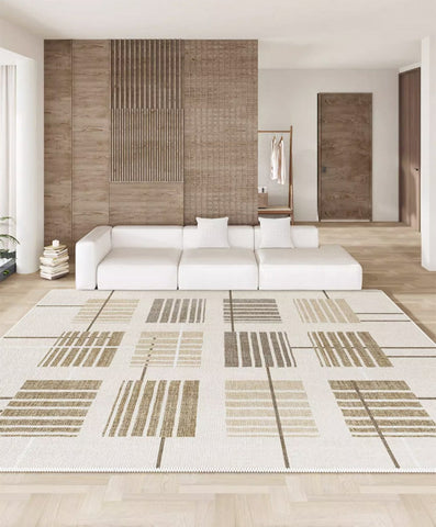 Simple Modern Beige Rugs for Bedroom, Modern Rugs for Dining Room, Contemporary Rugs for Office, Geometric Modern Rugs, Large Abstract Modern Rugs for Living Room-Grace Painting Crafts