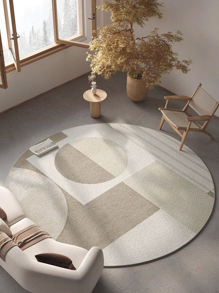 Round Rugs under Coffee Table, Modern Round Rugs for Dining Room, Contemporary Modern Rug Ideas for Living Room, Circular Modern Rugs for Bedroom-Grace Painting Crafts