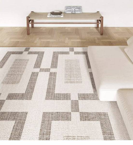 Dining Room Modern Beige Rugs, Large Contemporary Carpets for Living Room, Modern Area Rugs for Bedroom, Large Modern Rugs for Office, Abstract Geometric Modern Rugs-Grace Painting Crafts