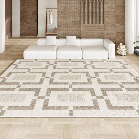 Dining Room Modern Beige Rugs, Large Contemporary Carpets for Living Room, Modern Area Rugs for Bedroom, Large Modern Rugs for Office, Abstract Geometric Modern Rugs-Grace Painting Crafts