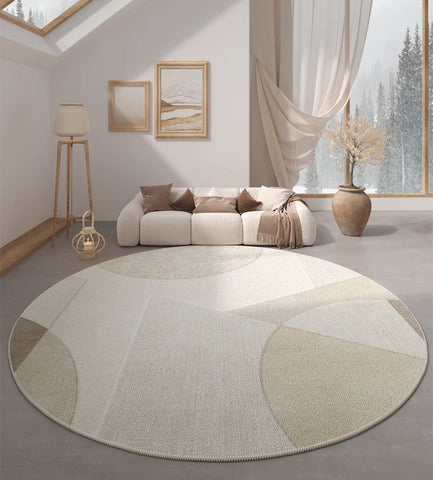 Unique Round Rugs under Coffee Table, Large Modern Round Rugs for Dining Room, Contemporary Modern Rug Ideas for Living Room, Circular Modern Rugs for Bedroom-Grace Painting Crafts