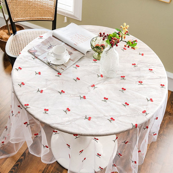 Extra Large Rectangular Tablecloth for Oval Table, Rectangular Table Covers for Coffee Table, Cherry Lace Tablecloths, Lace Embroidered Table Covers-Grace Painting Crafts