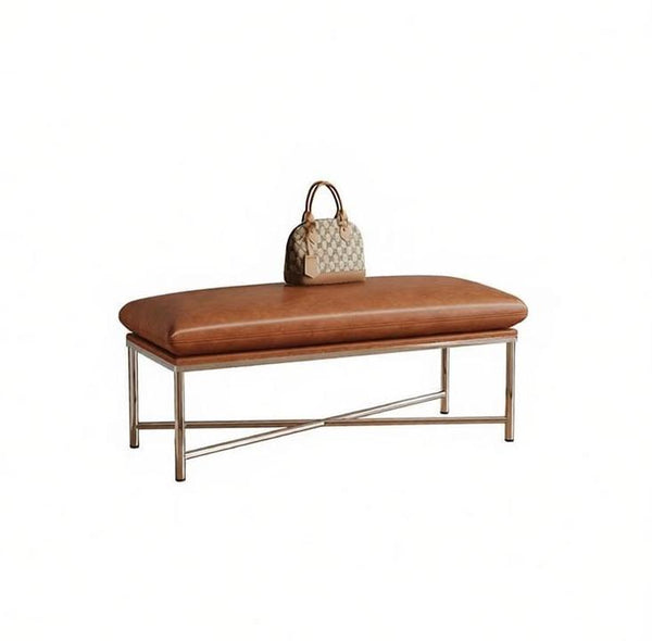 Contemporay Bedroom Bench, Upholstered Shoe Bench, Luxury Genuine Leather Entry Bench, Narrow Entryway Bench, Modern Shoe Changing Ottoman, Mid-Century Hall Bench-Grace Painting Crafts