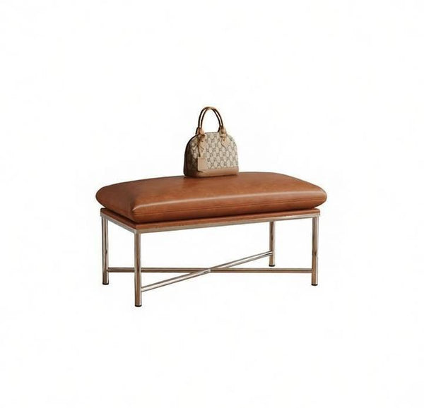 Contemporay Bedroom Bench, Upholstered Shoe Bench, Luxury Genuine Leather Entry Bench, Narrow Entryway Bench, Modern Shoe Changing Ottoman, Mid-Century Hall Bench-Grace Painting Crafts