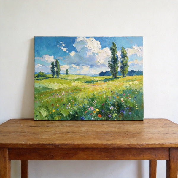 Original Landscape Paintings, Sunlit Wildflower Meadow, Small Canvas Wall Art Paintings, Buy Original Artwork Online, Hand Painted Canvas Art-Grace Painting Crafts