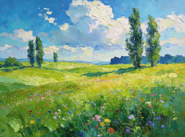 Original Landscape Paintings, Sunlit Wildflower Meadow, Small Canvas Wall Art Paintings, Buy Original Artwork Online, Hand Painted Canvas Art-Grace Painting Crafts