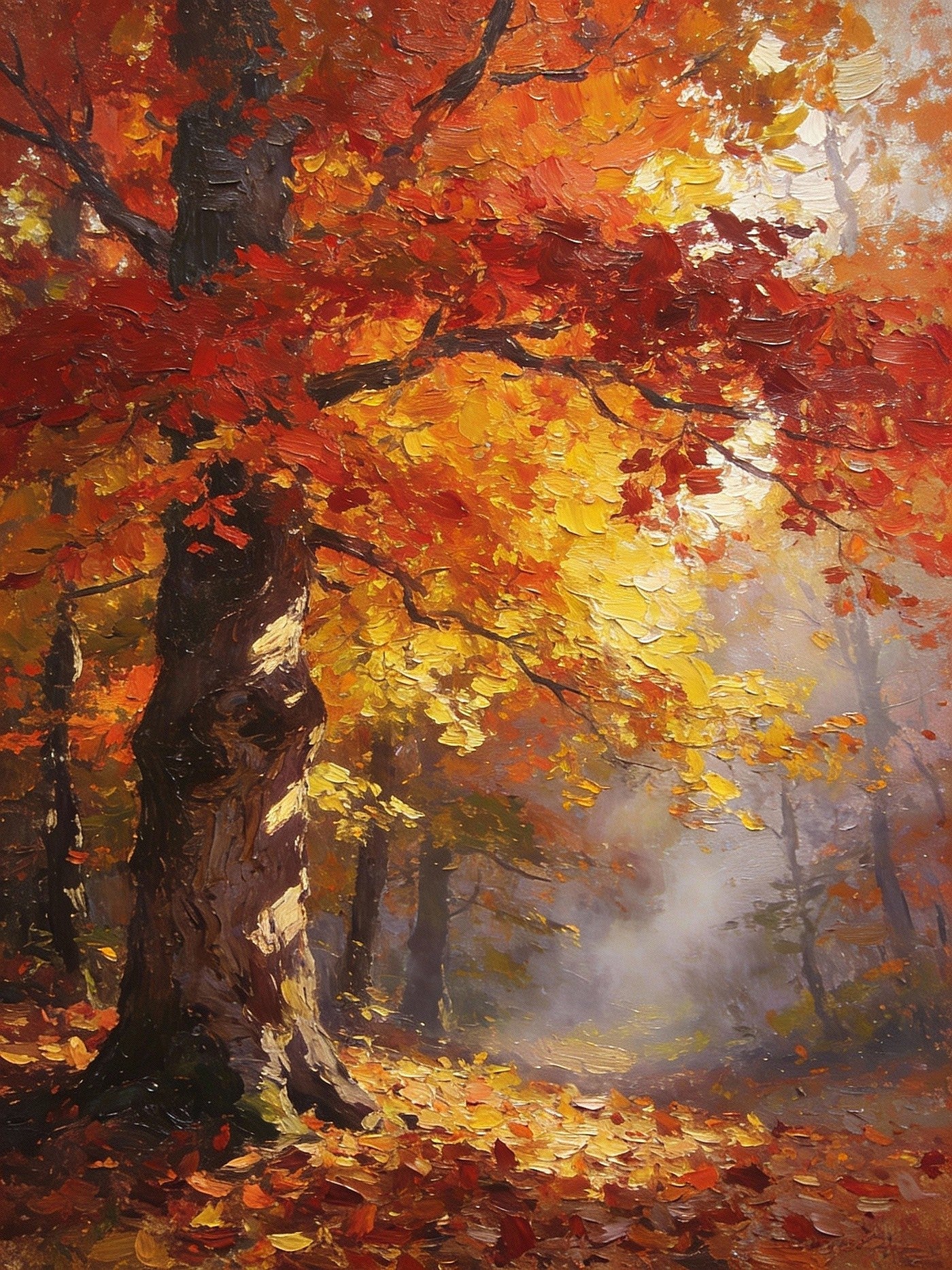 Autumn In The Deep Woods Impasto Forest Landscape, Original Hand Painted Small Acrylic Canvas Art