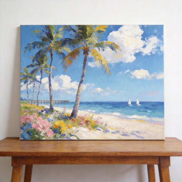 Original Landscape Paintings, Seashore Palm Tree Paintings, Buy Original Oil Paintings Online, Small Canvas Wall Art Paintings, Hand Painted Canvas Art-Grace Painting Crafts