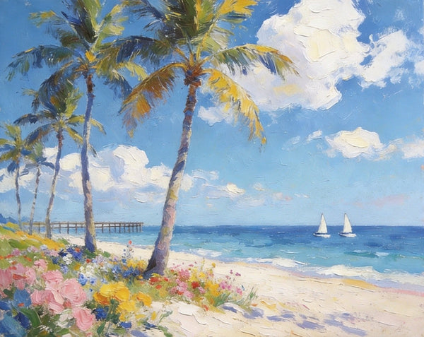 Original Landscape Paintings, Seashore Palm Tree Paintings, Buy Original Oil Paintings Online, Small Canvas Wall Art Paintings, Hand Painted Canvas Art-Grace Painting Crafts
