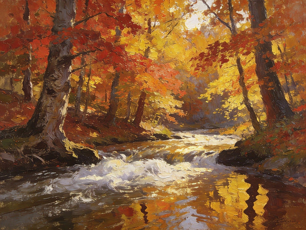 Small Oil Paintings on Canvas, An Autumn Brook through the Deep Woods, Hand Painted Canvas Art, Heavy Texture Artwork, Original Oil Paintings, Small Landscape Paintings-Grace Painting Crafts