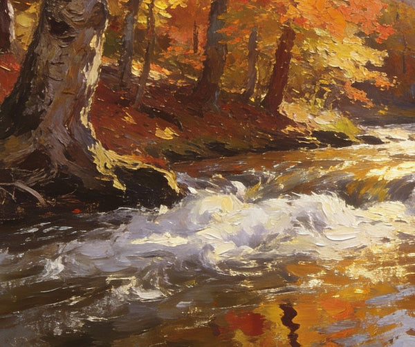 Small Oil Paintings on Canvas, An Autumn Brook through the Deep Woods, Hand Painted Canvas Art, Heavy Texture Artwork, Original Oil Paintings, Small Landscape Paintings-Grace Painting Crafts