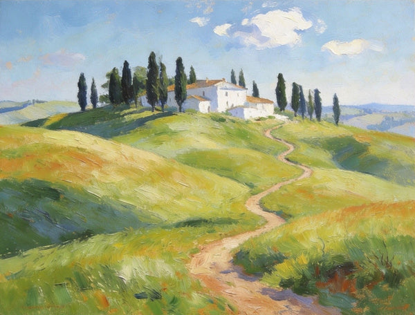Summer Breeze Over the Tuscan Homestead, Buy Original Oil Paintings Online, Original Landscape Paintings, Small Canvas Wall Art Paintings, Hand Painted Canvas Art-Grace Painting Crafts