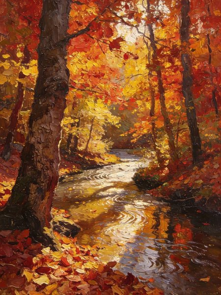 Original Artwork Small Paintings, A Brook through the Autumn Woods, Heavy Texture Wall Art Paintings, On Canvas Small Paintings, Hand Painted Canvas Art-Grace Painting Crafts