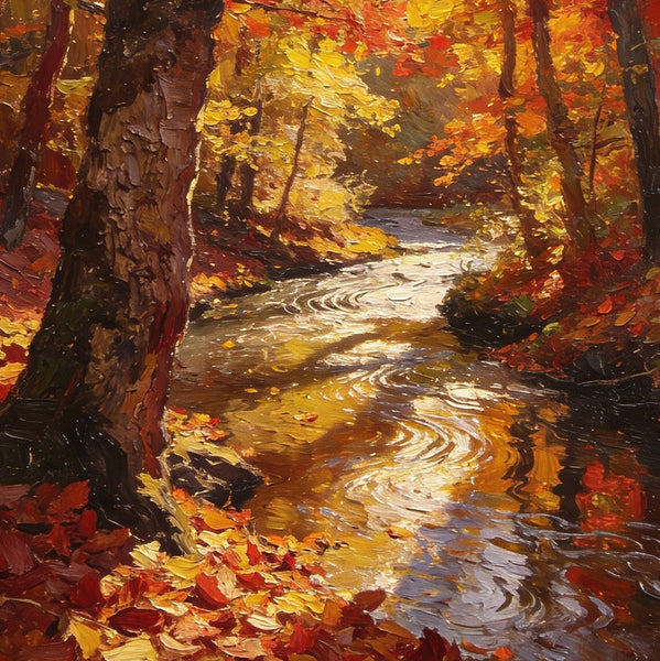 Original Artwork Small Paintings, A Brook through the Autumn Woods, Heavy Texture Wall Art Paintings, On Canvas Small Paintings, Hand Painted Canvas Art-Grace Painting Crafts