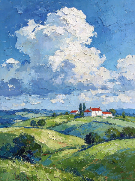 Country Hillside Under an Open Sky, Landscape Canvas Paintings, Impasto Paintings, Original Small Paintings on Canvas, Small Oil Paintings, Hand Painted Canvas Art-Grace Painting Crafts