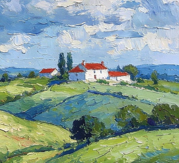 Country Hillside Under an Open Sky, Landscape Canvas Paintings, Impasto Paintings, Original Small Paintings on Canvas, Small Oil Paintings, Hand Painted Canvas Art-Grace Painting Crafts