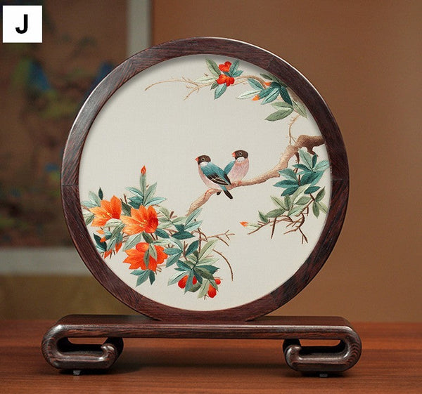 Unique Birthday Gift, Flower and Bird Embroidery Ornaments, Traditional Chinese Suzhou Silk Embroidered Ornament, Premium Souvenir, Exclusive Business Presents-Grace Painting Crafts