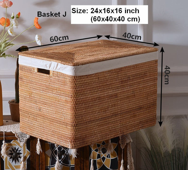 Square Storage Basket with Lid, Extra Large Storage Baskets for Clothes, Rattan Storage Basket for Shelves, Oversized Storage Baskets for Kitchen-Grace Painting Crafts