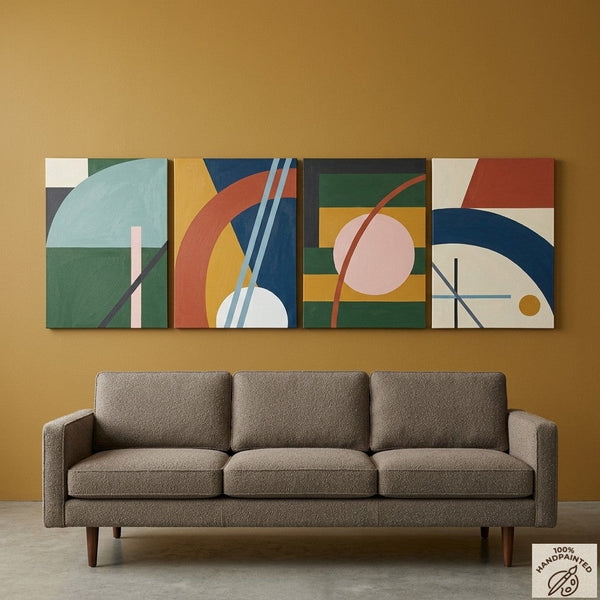 Contemporary Geometric Art, Large Absract Paintings for Modern Living Room, Multi Panel Group Artwork-Grace Painting Crafts
