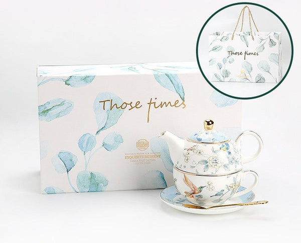 Stackable Teapot and Cup Set, Ceramic Tea Pot with Integrated Cup, Porcelain Teapot with Matching Cup and Saucer in Gift Box, Mother-and-Baby Teapot with Matching Saucer-Grace Painting Crafts