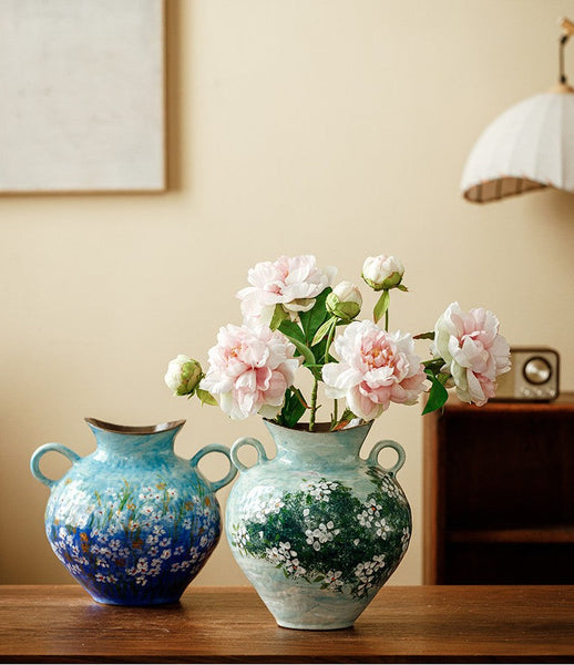 Large Flower Vases on Table, Modern Pottery Flower Vases, Centerpiece on Dining Table, Handmade Water Holding Flower Vases, Pottery Bud Vases-Grace Painting Crafts