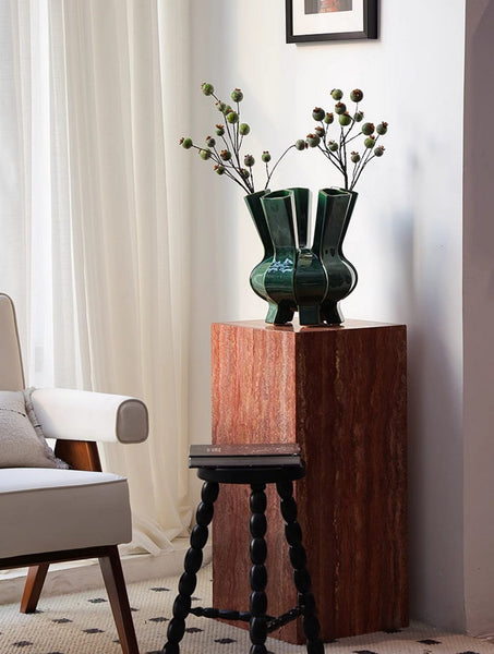 Unique Handmade Modern Flower Vase, Centerpiece Ceramic Bouquet Vases, Contemporary Vases on Dining Table, Green Porcelain Vases for Modern Home Decor-Grace Painting Crafts