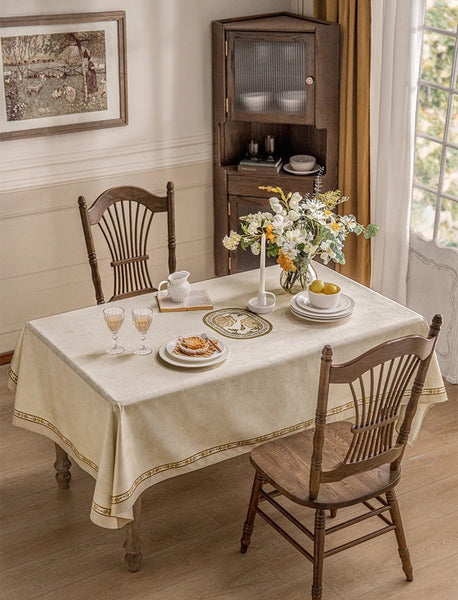 Cream Color Table Cover for Dining Room Table, French Style Tablecloth for Dining Table, Modern Rectangle Tablecloth for Oval Table-Grace Painting Crafts