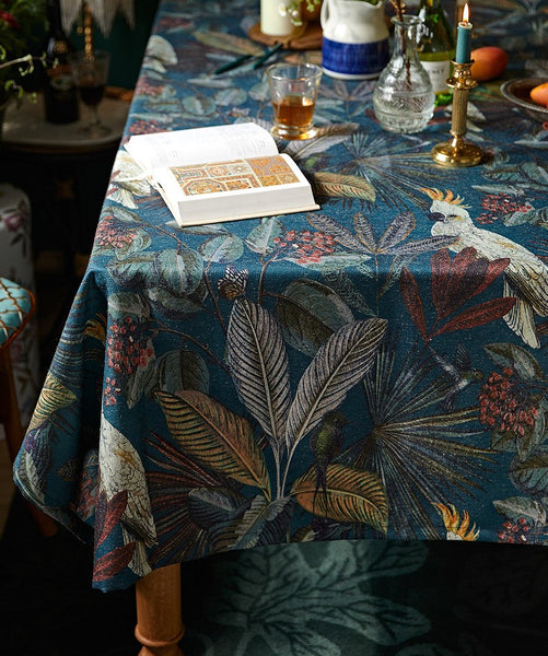 Large Modern Tablecloth Ideas for Dining Room Table, Tropical Rainforest Parrot Table Cover, Outdoor Picnic Tablecloth, Rectangular Tablecloth for Round Table-Grace Painting Crafts