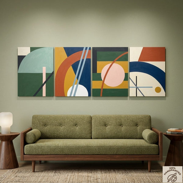 Contemporary Geometric Art, Large Absract Paintings for Modern Living Room, Multi Panel Group Artwork-Grace Painting Crafts