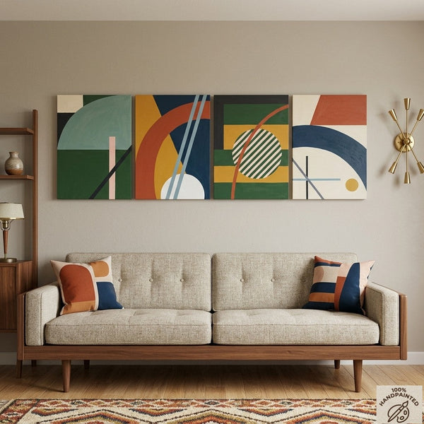 Contemporary Geometric Art, Large Absract Paintings for Modern Living Room, Multi Panel Group Artwork-Grace Painting Crafts