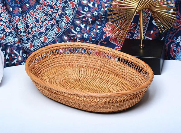 Rattan Storage Basket for Pantry, Round Storage Basket, Storage Baskets for Kitchen, Woven Storage Basket for Dining Room-Grace Painting Crafts
