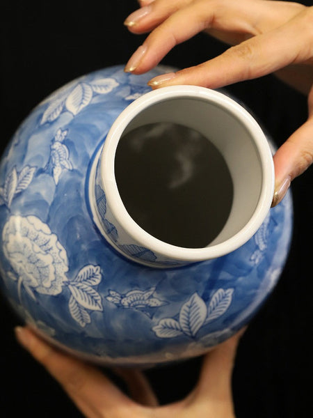 Centerpiece Ceramic Bouquet Vases, Handmade Modern Flower Vase, Large Flower Vases on Dining Table, Blue Porcelain Flower Vases-Grace Painting Crafts