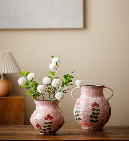Handmade Water Holding Flower Vases, Rustic Pottery Flower Vases, Small Flower Vases on Table, Pink Bud Vases-Grace Painting Crafts
