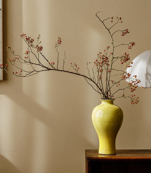 Porcelain Flower Vases, Handmade Water Holding Flower Vase, Yellow Flower Vases on Table, Ceramic Bud Vases-Grace Painting Crafts